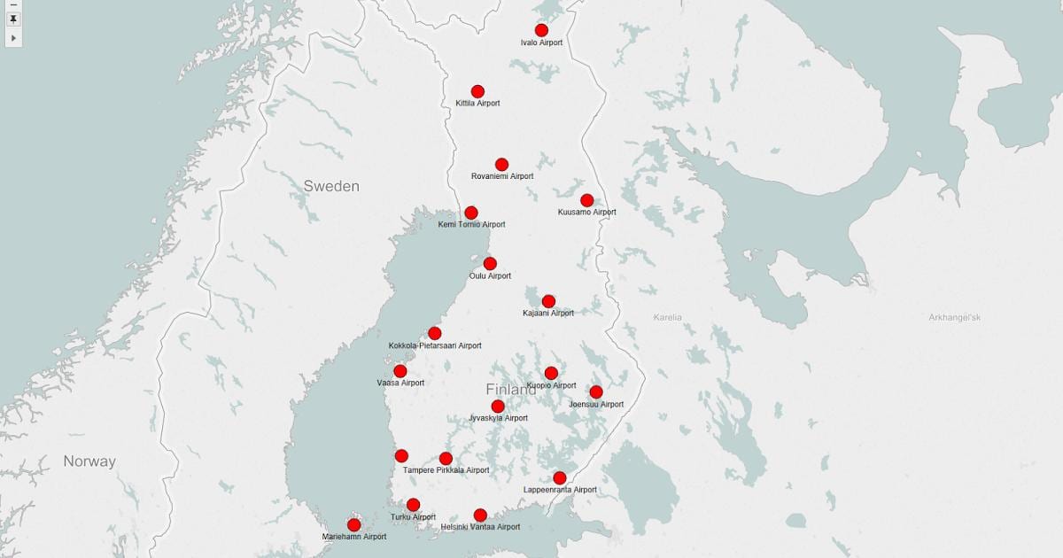 Bản đồ của phần Lan sân bay