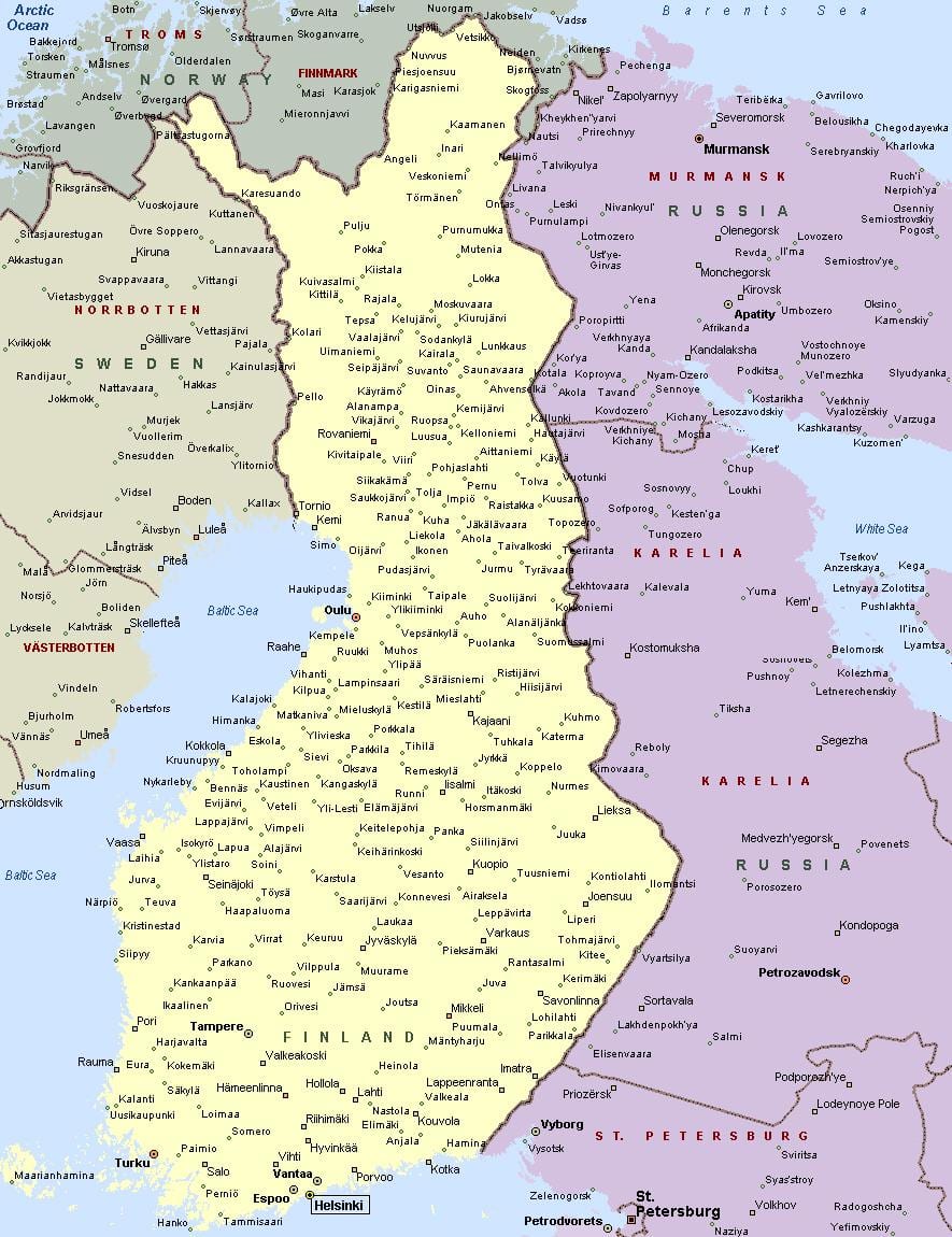 Phần lan bản đồ với thành phố